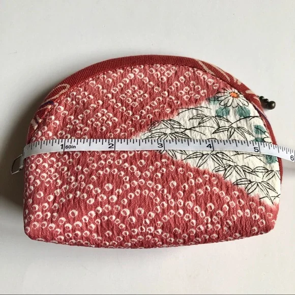 NEW Japanese Coin Purse Pouch Bag Floral Bamboo Print Handmade Small NWOT - Picture 6 of 12